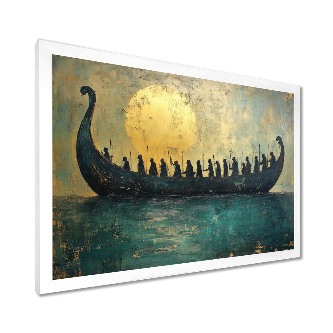 Green Vikings Boat Vikings Return - Vikings Boat Canvas Wall Art