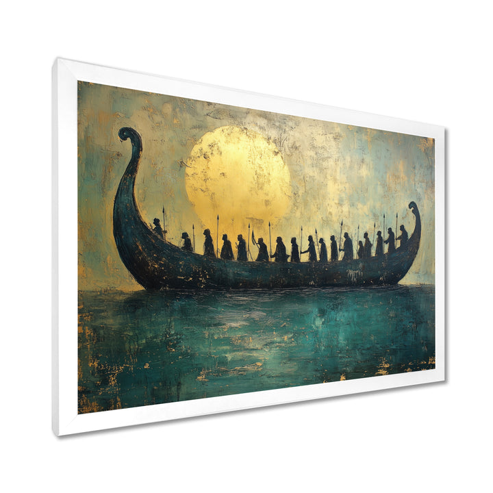 Green Vikings Boat Vikings Return - Vikings Boat Canvas Wall Art