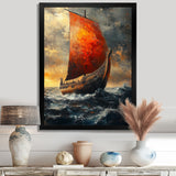 Red Vikings Boat Longship in Battle - Vikings Boat Canvas Wall Art