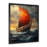Red Vikings Boat Longship in Battle - Vikings Boat Canvas Wall Art