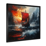 Red Vikings Boat Longship In The Icebergs - Vikings Boat Canvas Wall Art