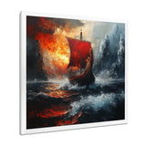 Red Vikings Boat Longship In The Icebergs - Vikings Boat Canvas Wall Art