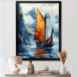 Orange Vikings Boat Longship in Battle I - Vikings Boat Canvas Wall Art