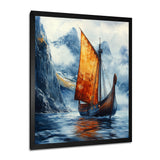 Orange Vikings Boat Longship in Battle I - Vikings Boat Canvas Wall Art