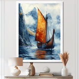 Orange Vikings Boat Longship in Battle I - Vikings Boat Canvas Wall Art