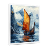 Orange Vikings Boat Longship in Battle I - Vikings Boat Canvas Wall Art