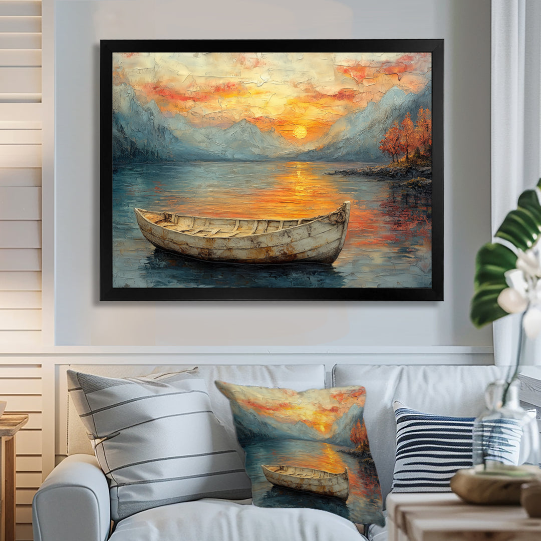 Yellow Vikings Boat Sunset Voyage On The Fjord - Vikings Boat Canvas Wall Art