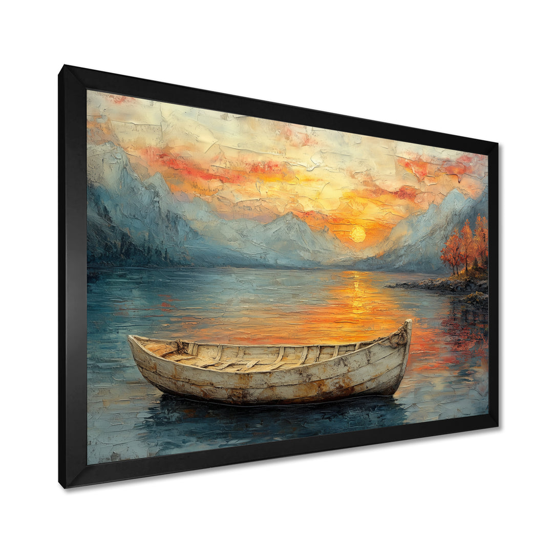 Yellow Vikings Boat Sunset Voyage On The Fjord - Vikings Boat Canvas Wall Art