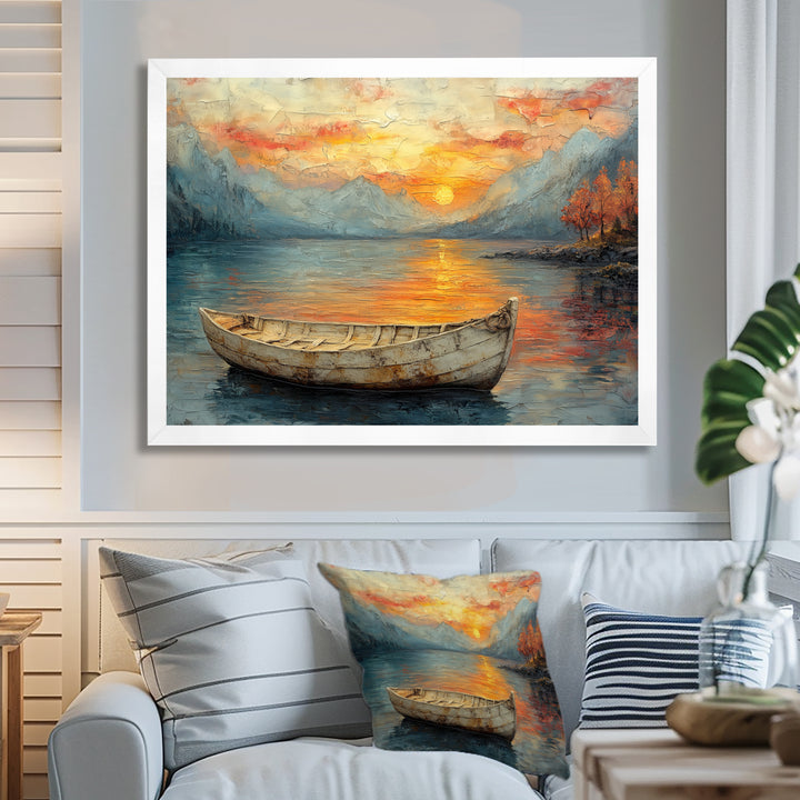 Yellow Vikings Boat Sunset Voyage On The Fjord - Vikings Boat Canvas Wall Art
