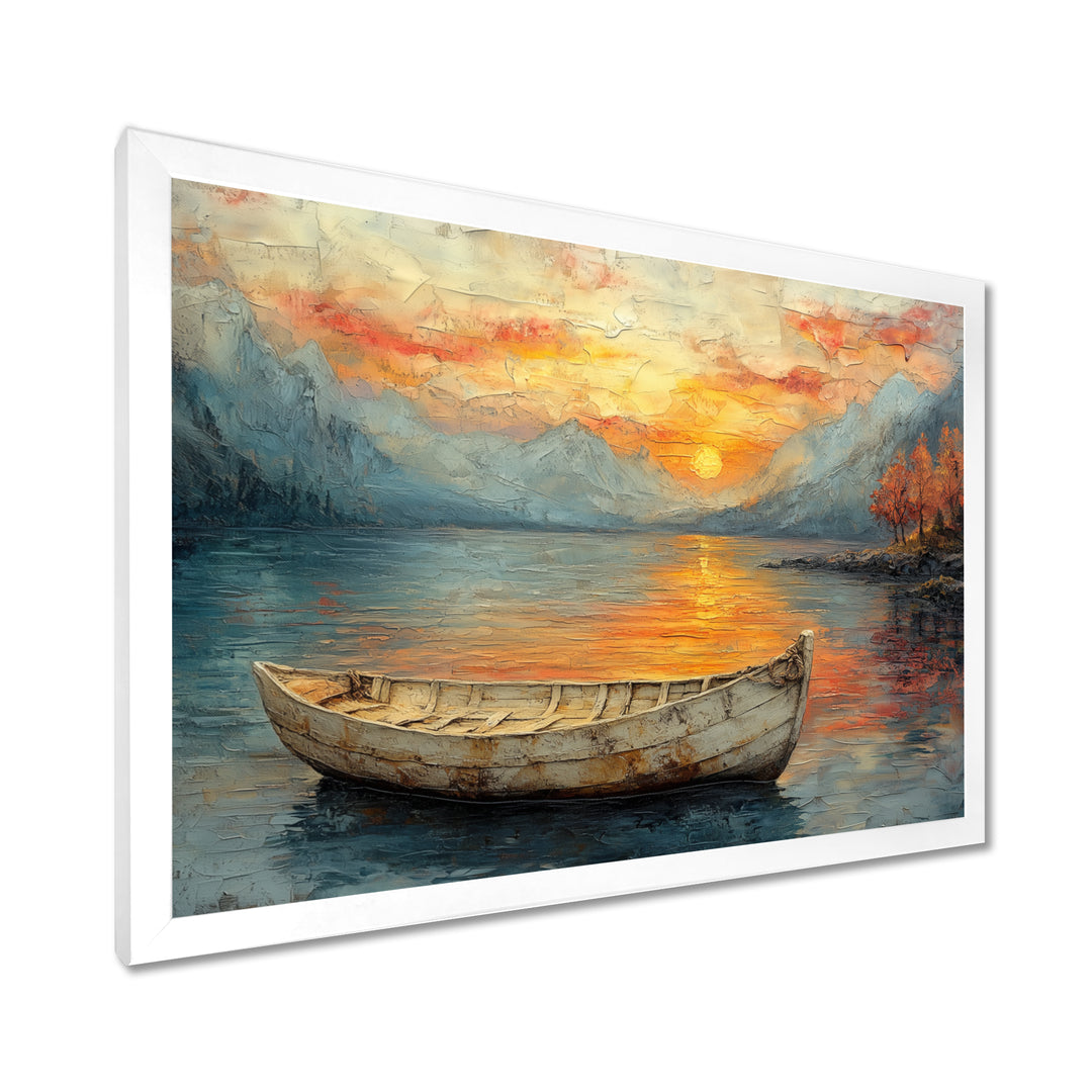 Yellow Vikings Boat Sunset Voyage On The Fjord - Vikings Boat Canvas Wall Art