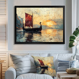 Red Vikings Boat Viking Sailors Life At Sea - Vikings Boat Canvas Wall Art