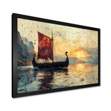 Red Vikings Boat Viking Sailors Life At Sea - Vikings Boat Canvas Wall Art