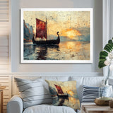 Red Vikings Boat Viking Sailors Life At Sea - Vikings Boat Canvas Wall Art