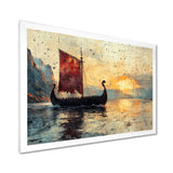 Red Vikings Boat Viking Sailors Life At Sea - Vikings Boat Canvas Wall Art