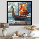 Orange Vikings Boat Viking Warriors On The Beach I - Vikings Boat Canvas Wall Art