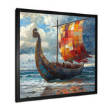 Orange Vikings Boat Viking Warriors On The Beach I - Vikings Boat Canvas Wall Art