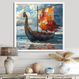Orange Vikings Boat Viking Warriors On The Beach I - Vikings Boat Canvas Wall Art