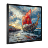 Red Vikings Boat Viking Warriors On The Beach - Vikings Boat Canvas Wall Art