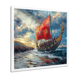 Red Vikings Boat Viking Warriors On The Beach - Vikings Boat Canvas Wall Art