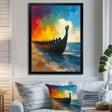 Black Vikings Boat Viking Warriors On The Beach - Vikings Boat Canvas Wall Art