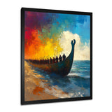 Black Vikings Boat Viking Warriors On The Beach - Vikings Boat Canvas Wall Art