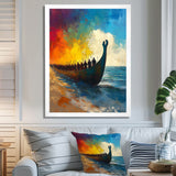 Black Vikings Boat Viking Warriors On The Beach - Vikings Boat Canvas Wall Art