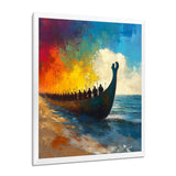 Black Vikings Boat Viking Warriors On The Beach - Vikings Boat Canvas Wall Art