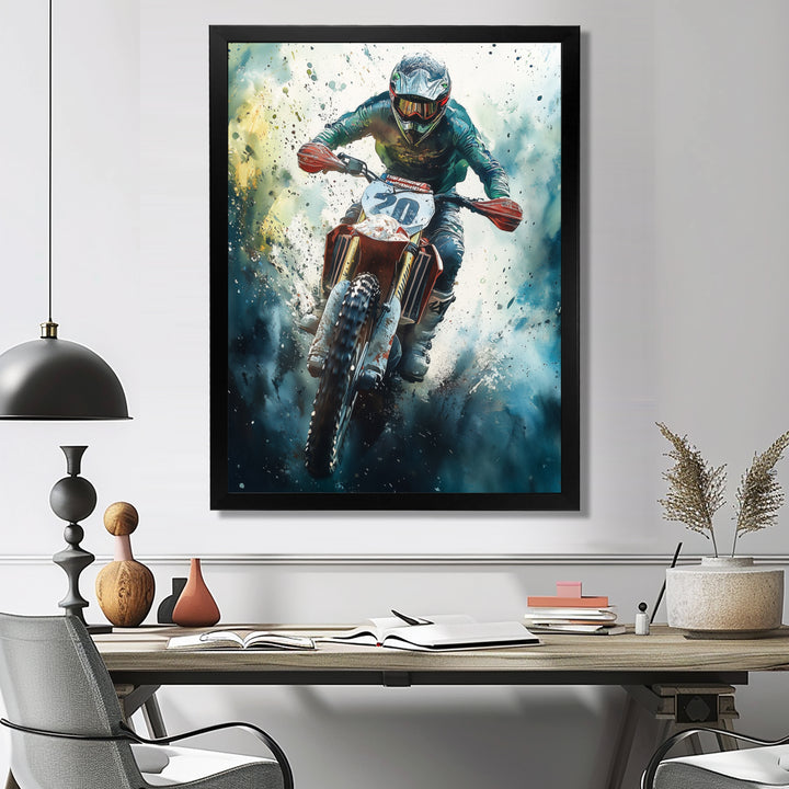 Green Moto X Step-Up Accented With Yellow I - Dirt Bike Canvas Wall Art