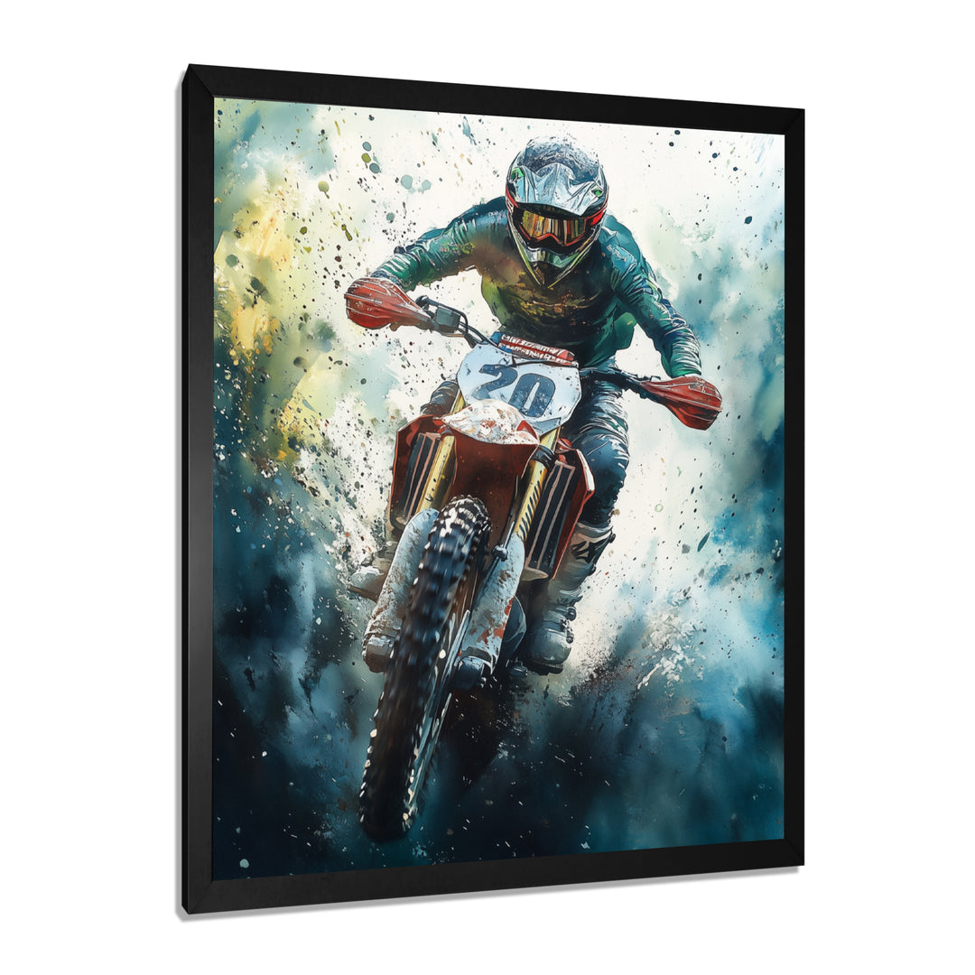 Green Moto X Step-Up Accented With Yellow I - Dirt Bike Canvas Wall Art