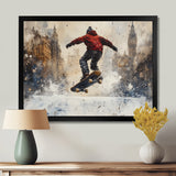 Black Skateboard Street Accented With Red - Skateboard Canvas Wall Art