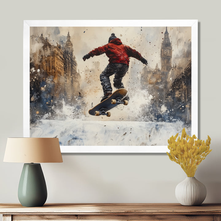 Black Skateboard Street Accented With Red - Skateboard Canvas Wall Art