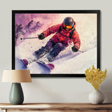 Orange Ski Slopestyle Mens Accented With Pink - Skiing Canvas Wall Art