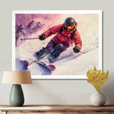 Orange Ski Slopestyle Mens Accented With Pink - Skiing Canvas Wall Art