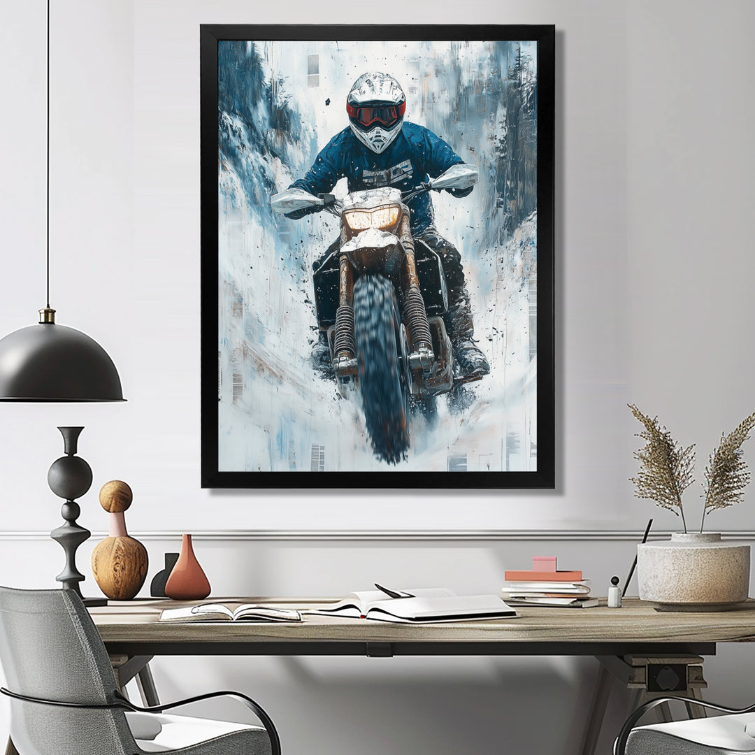 Green Snowmobile Freestyle Accented With White - Dirt Bike Canvas Wall Art