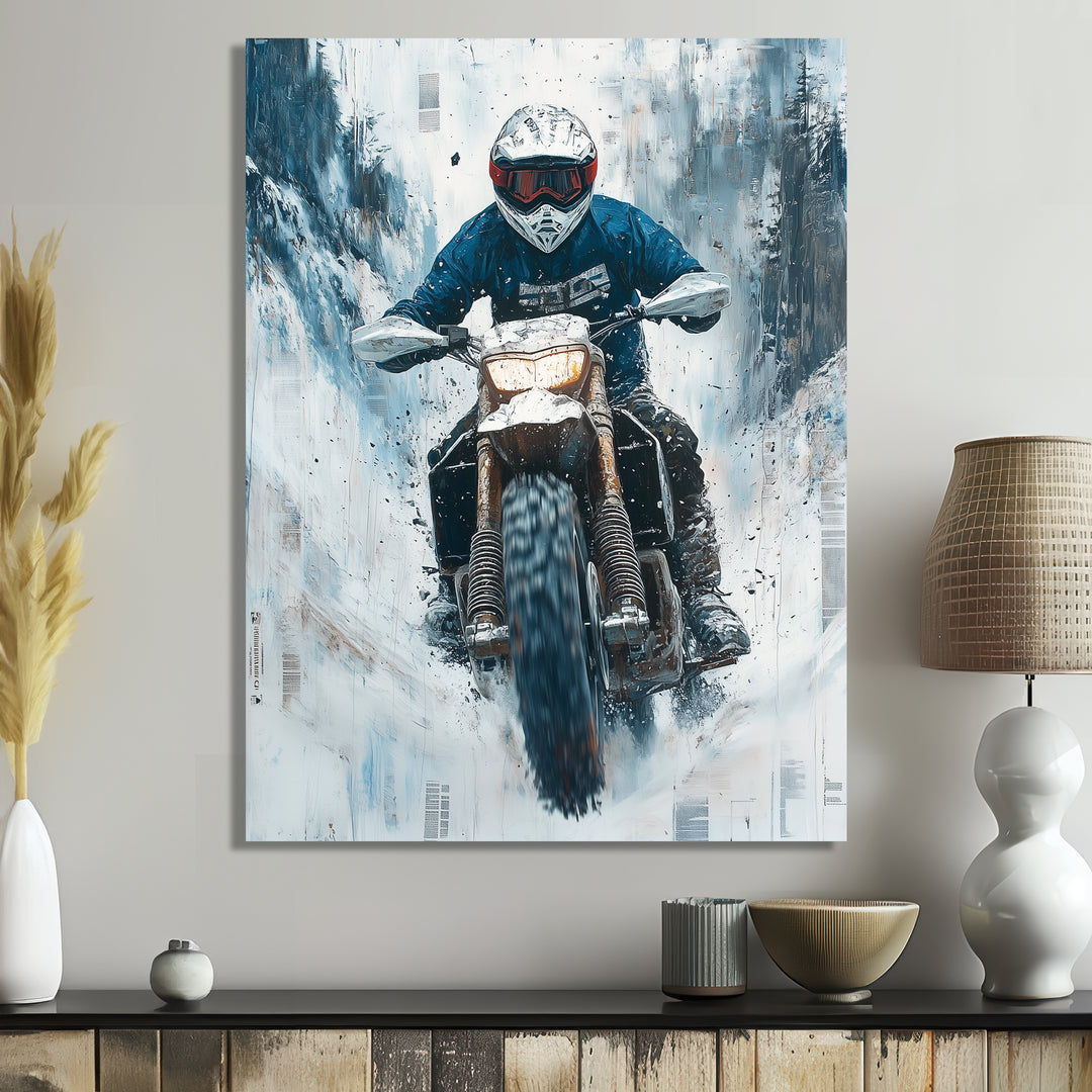 Green Snowmobile Freestyle Accented With White - Dirt Bike Canvas Wall Art