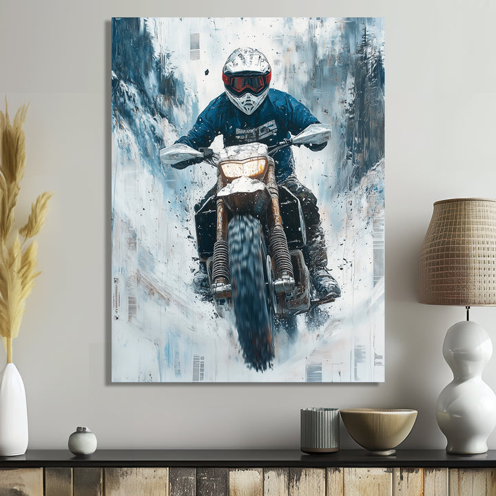 Green Snowmobile Freestyle Accented With White - Dirt Bike Canvas Wall Art