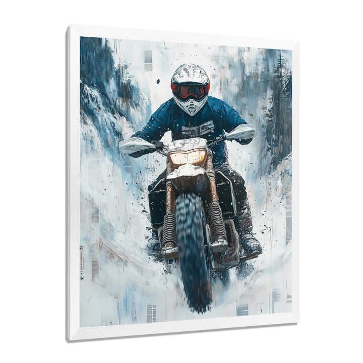 Green Snowmobile Freestyle Accented With White - Dirt Bike Canvas Wall Art