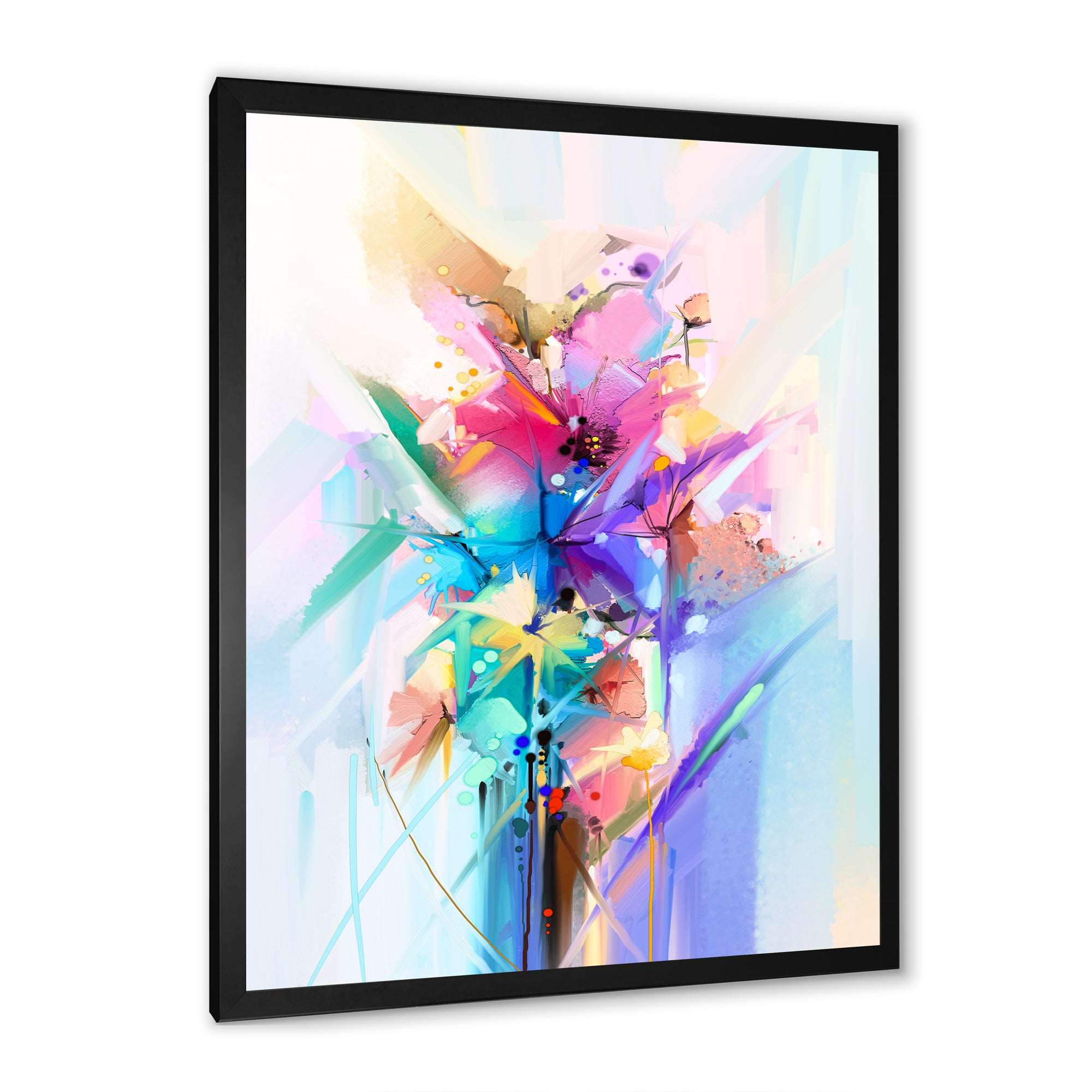 Abstract Colorful Spring Flowers Framed Print Vibrant Black - 1.5" Width