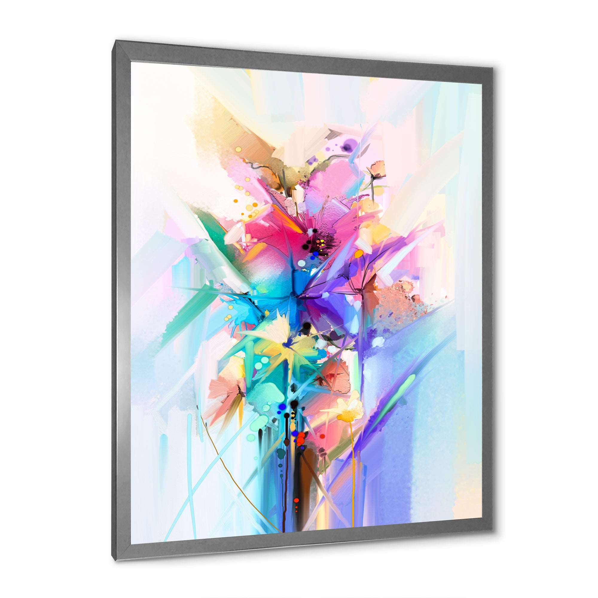 Abstract Colorful Spring Flowers Framed Print Matte White - 1.5" Width