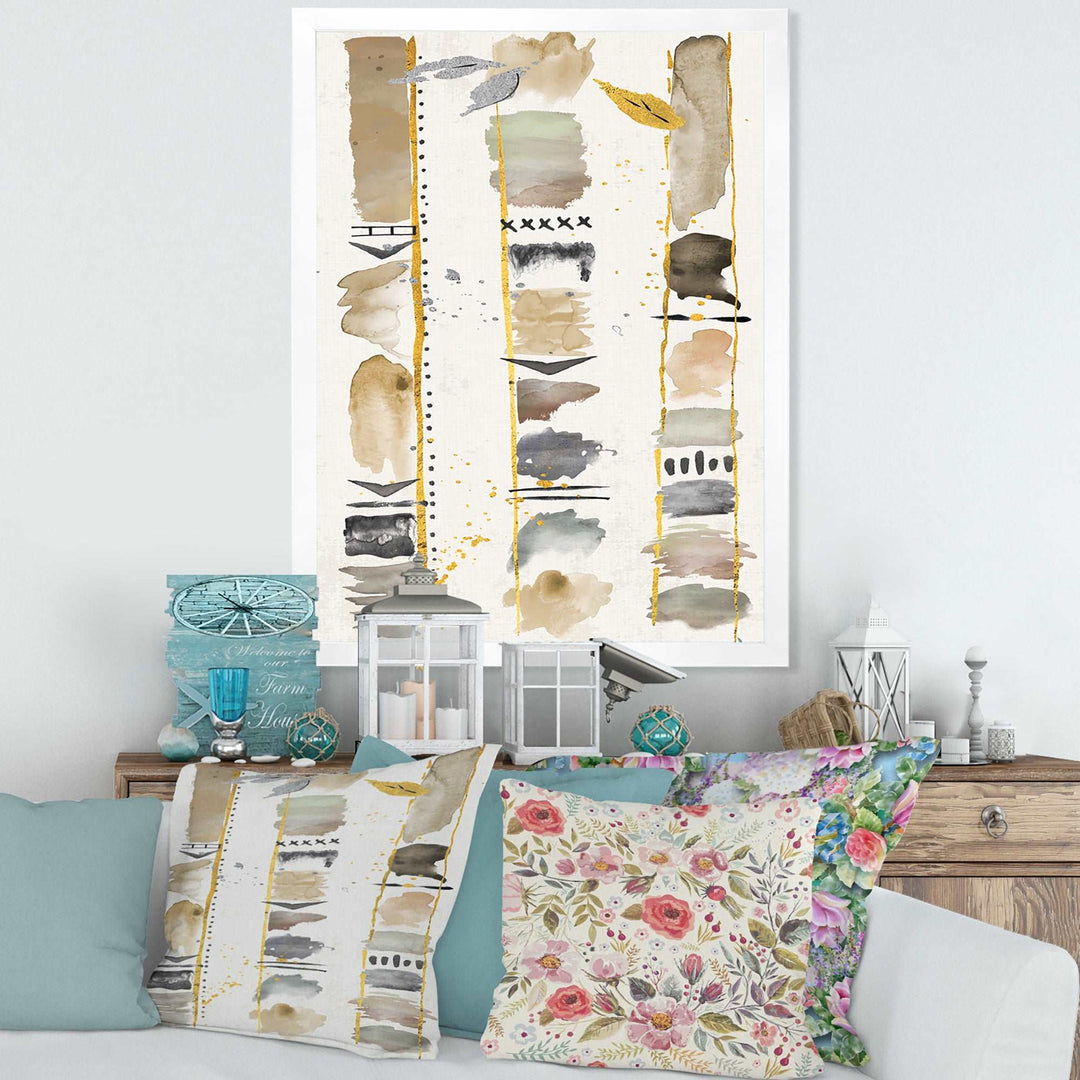 Abstract Gold Birch Trees I Framed Print Matte White - 1.5" Width