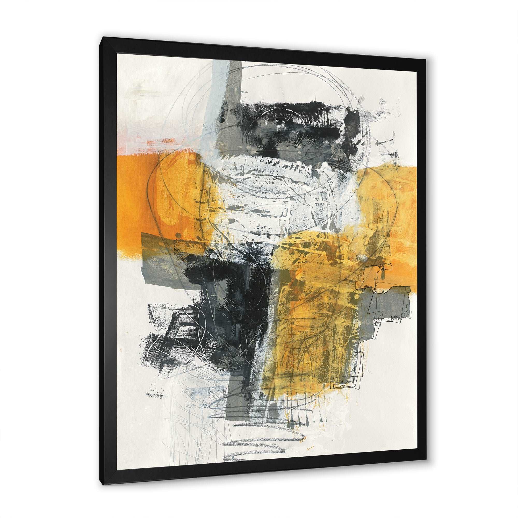 Abstract Composition of Glamorous Yellow and Black Framed Print Vibrant Black - 1.5" Width