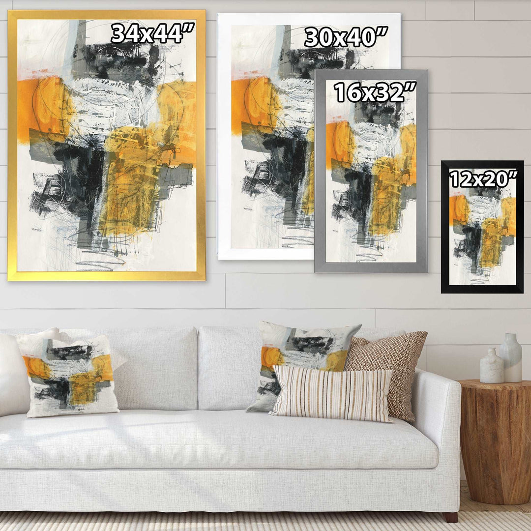 Abstract Composition of Glamorous Yellow and Black Framed Print Matte White - 1.5" Width