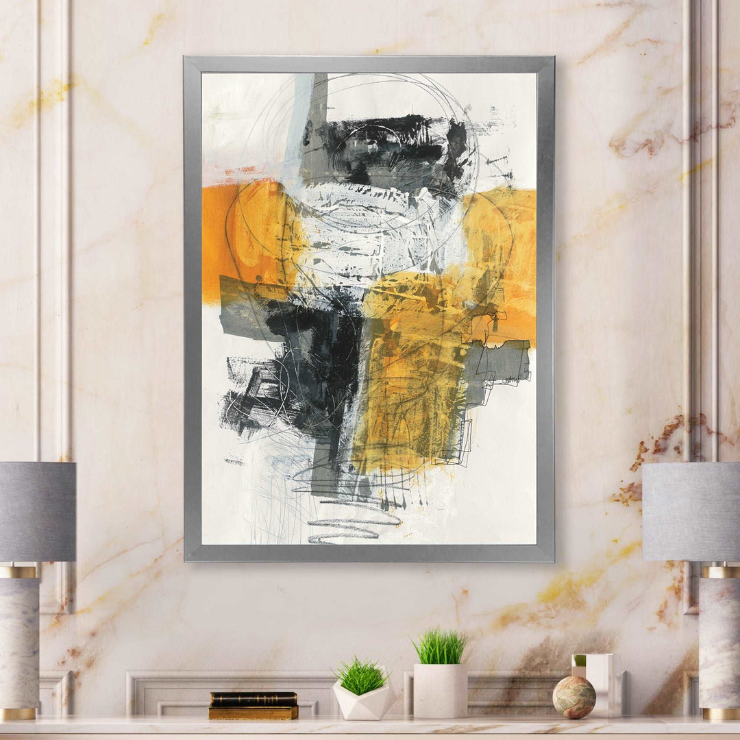 Abstract Composition of Glamorous Yellow and Black Framed Print Matte White - 1.5" Width