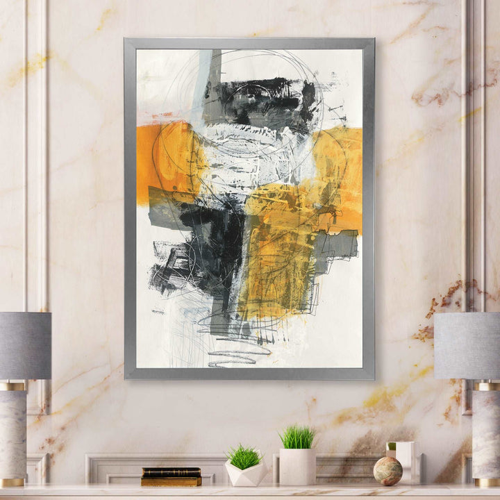 Abstract Composition of Glamorous Yellow and Black Framed Print Matte White - 1.5" Width