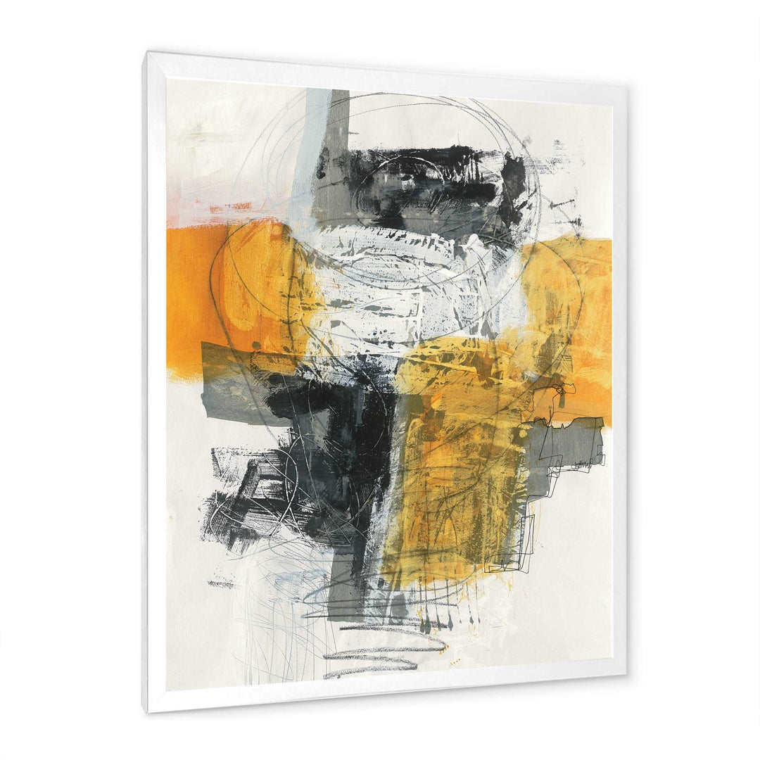 Abstract Composition of Glamorous Yellow and Black Framed Print Matte White - 1.5" Width