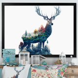 Double Exposure Of A Deer With Forest - Blue Deer Wall Art
