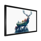 Double Exposure Of A Deer With Forest - Blue Deer Wall Art