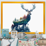 Double Exposure Of A Deer With Forest - Blue Deer Wall Art