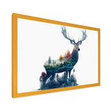 Double Exposure Of A Deer With Forest - Blue Deer Wall Art