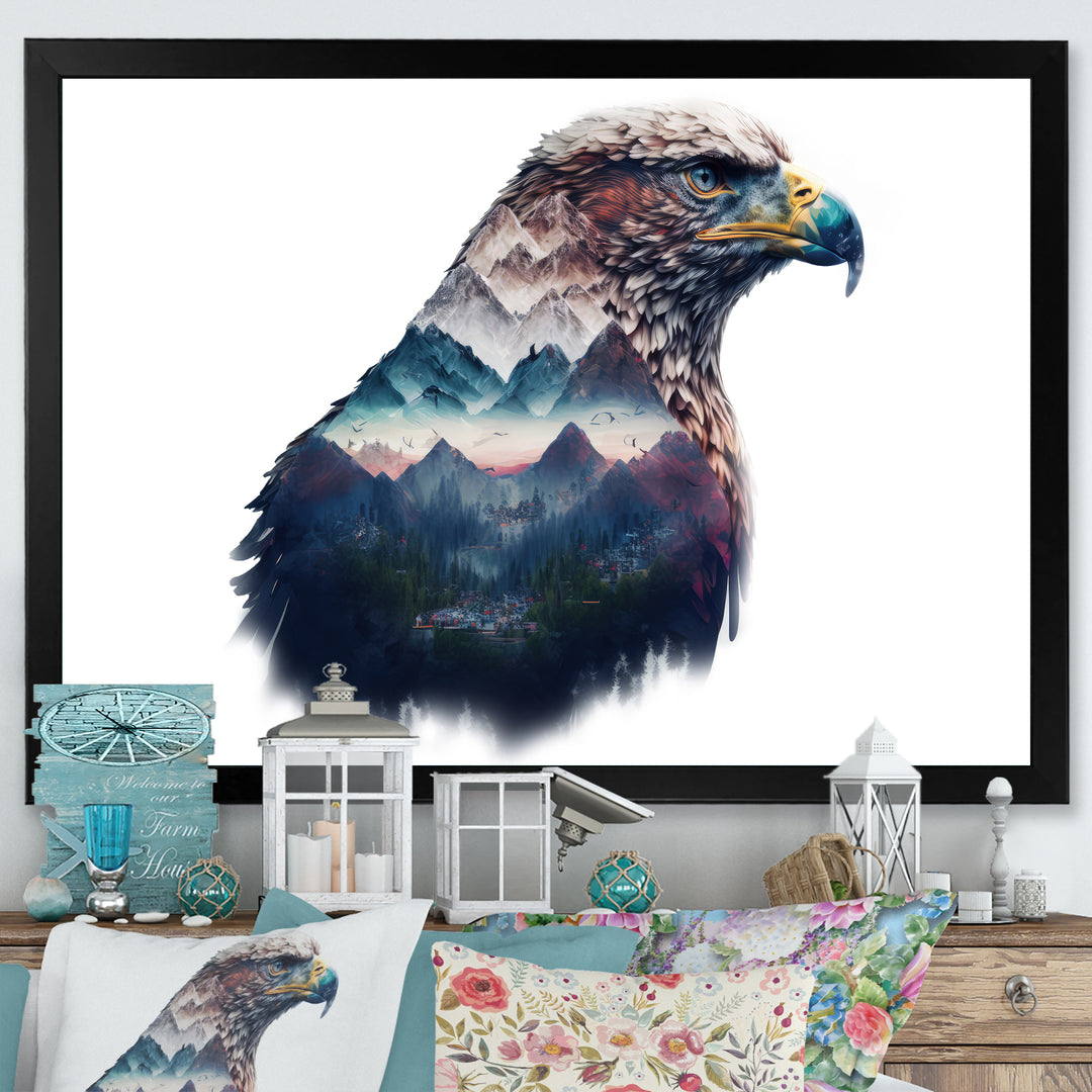 Double Exposure Of A Eagles With Mountain Landscape - Blue Eagle Wall Art